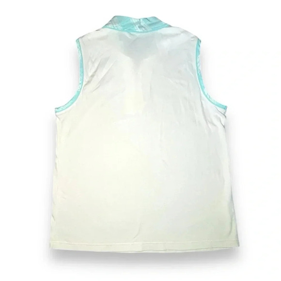 Izod Women’s Sleeveless Polo Shirt XFG Stretch White & Aqua Plaid Collar - XL - Picture 7 of 9